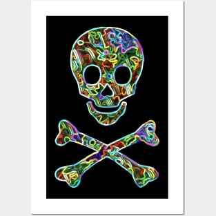 Neon Skull and Crossbones Posters and Art